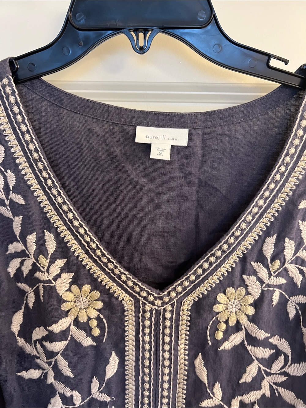 J. Jill Navy Linen Maxi Dress with Ivory Floral Embroidery - Picture 5 of 7
